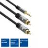 Cabo de ligação de áudio ACT de 5 metros de alta qualidade 1x ficha jack 3,5 mm – 2x ficha RCA