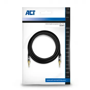 Cabo de ligação de áudio ACT de 10 metros de alta qualidade ficha jack estéreo 3,5 mm – ficha