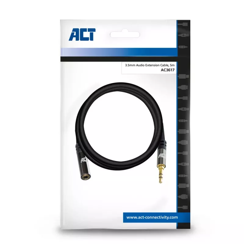 Cabo de extensão de áudio ACT 5 metros de alta qualidade 3,5 mm ficha jack estéreo macho para fêmea