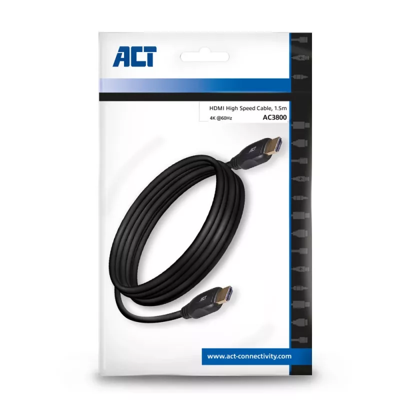 Cabo de vídeo HDMI High Speed ACT 1,5 m v2.0 ficha HDMI-A - ficha HDMI-A