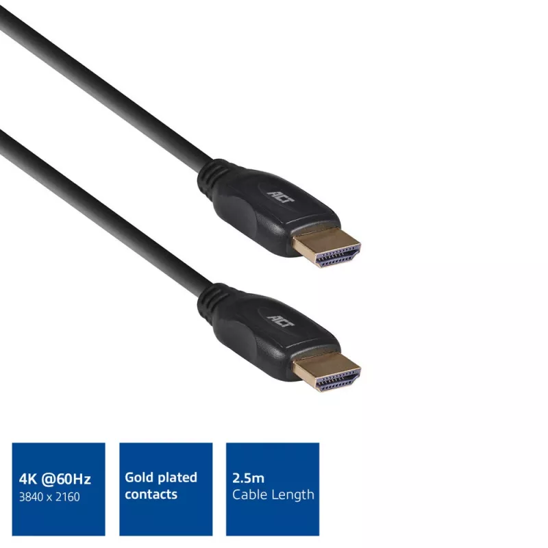 ACT AC3802 cabo HDMI, HDMI Tipo A (standard), 2,5 m, preto