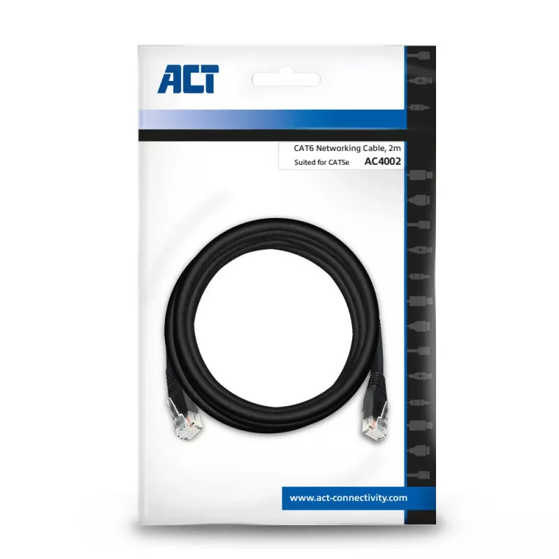 Cabo de rede U/UTP CAT6 ACT preto 2,0 m com fichas RJ45