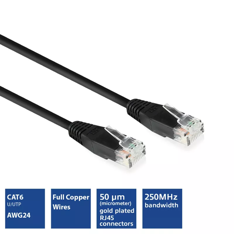 Cabo de rede U/UTP CAT6 ACT preto 2,0 m com fichas RJ45