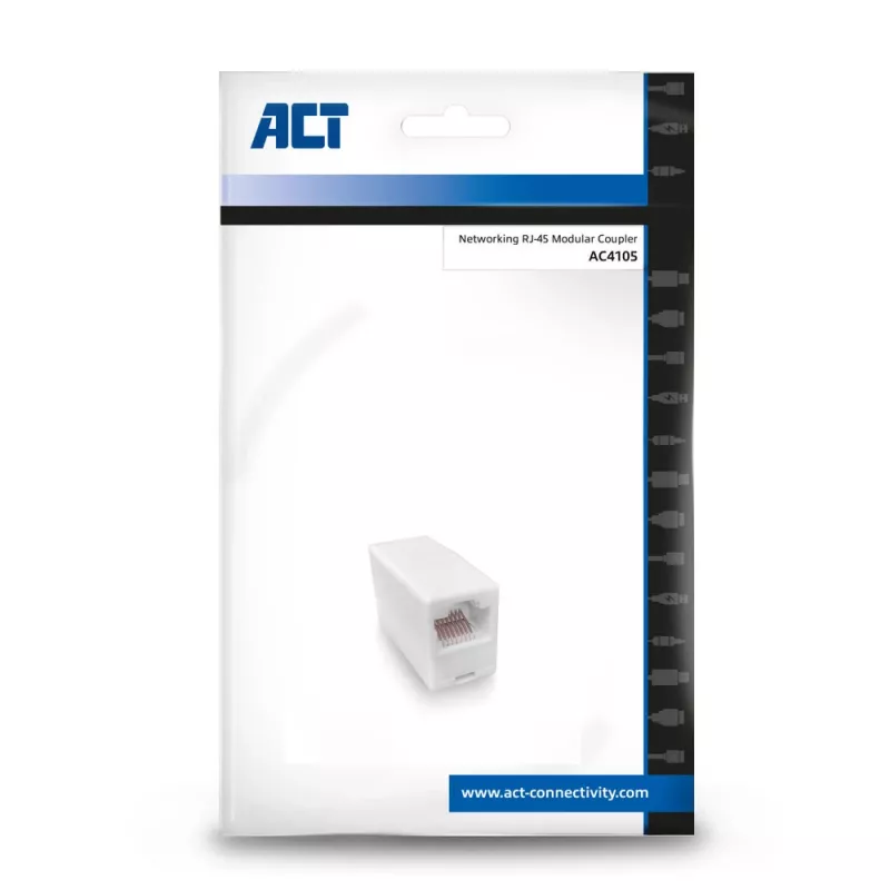 Acoplador RJ-45 modular ACT AC4105 branco ligação 1 RJ-45 ligação 2 RJ-45