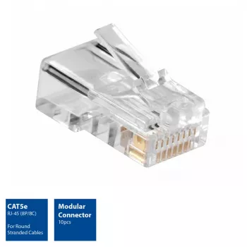 Conector RJ-45 modular CAT5E ACT AC4110 macho prateado transparente 10 unid.