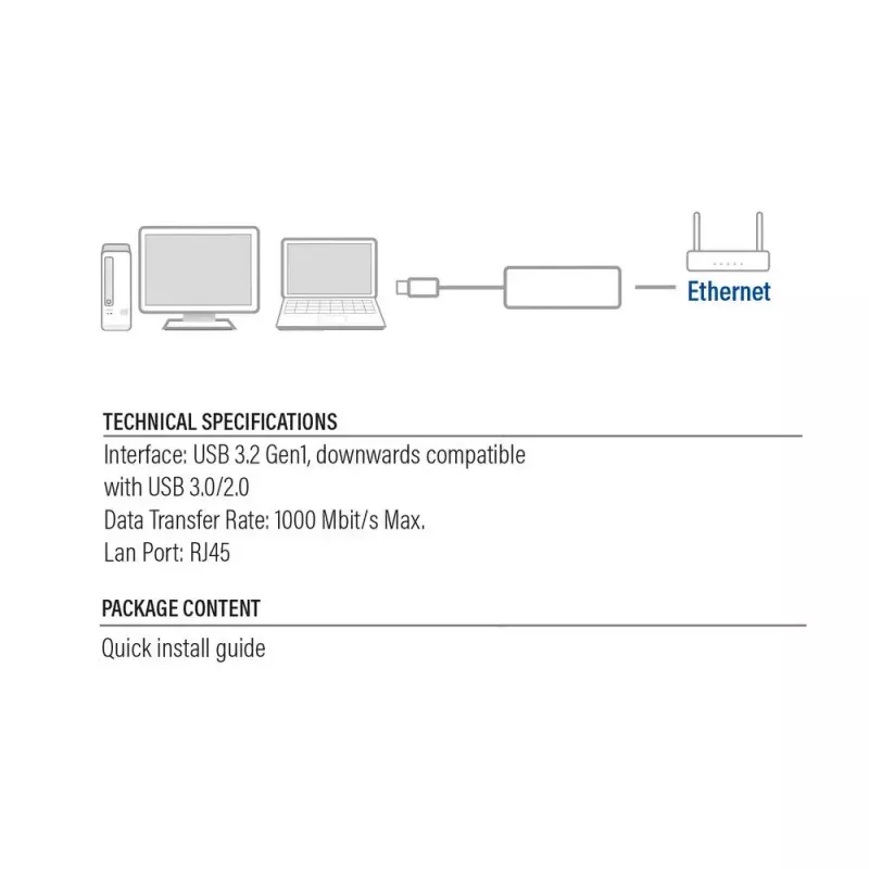 Placa de rede ACT AC4410 Ethernet 1000 Mbit/s com fios USB