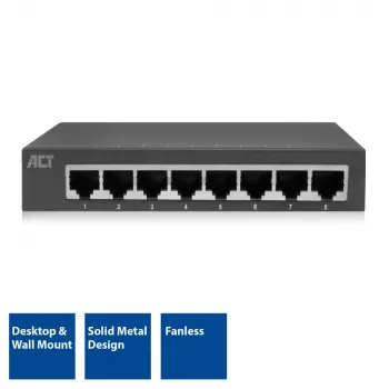 Switch não gerido ACT AC4418 8 portas Gigabit Ethernet 10/100/1000
