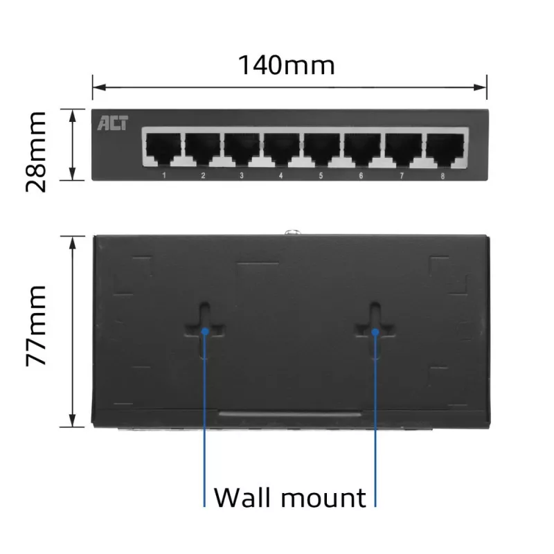 Switch não gerido ACT AC4418 8 portas Gigabit Ethernet 10/100/1000