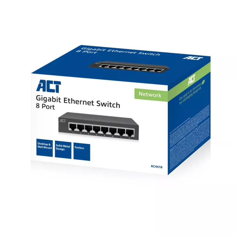Switch não gerido ACT AC4418 8 portas Gigabit Ethernet 10/100/1000