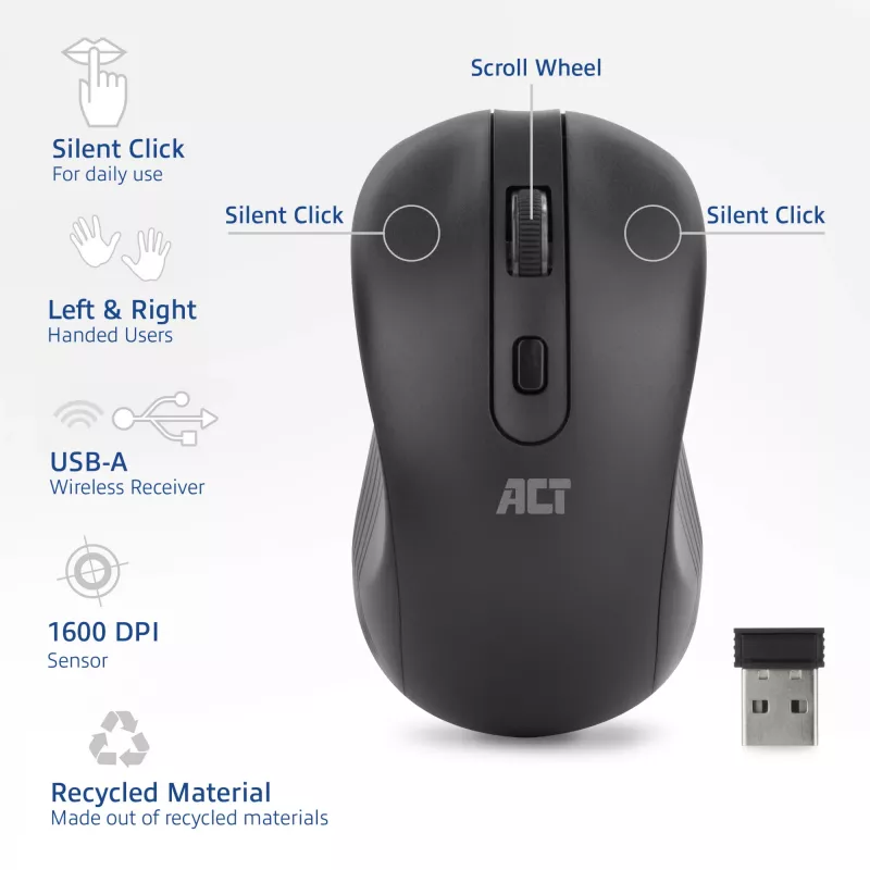 ACT AC5105 rato sem fios ambidestro, preto