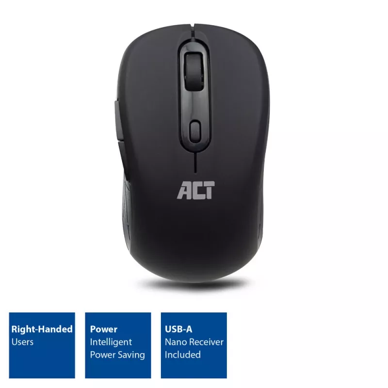 ACT AC5125 rato sem fios, ambidestro, 1600 DPI, preto