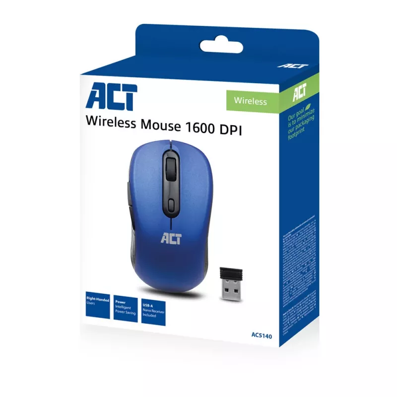 ACT AC5140 rato sem fios ambidestro, 1600 DPI, RF Wireless, azul/preto