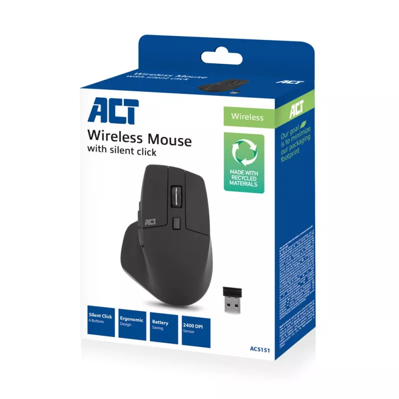 Rato sem fios ACT 2400 DPI com cliques silenciosos, ecológico, feito com materiais reciclados