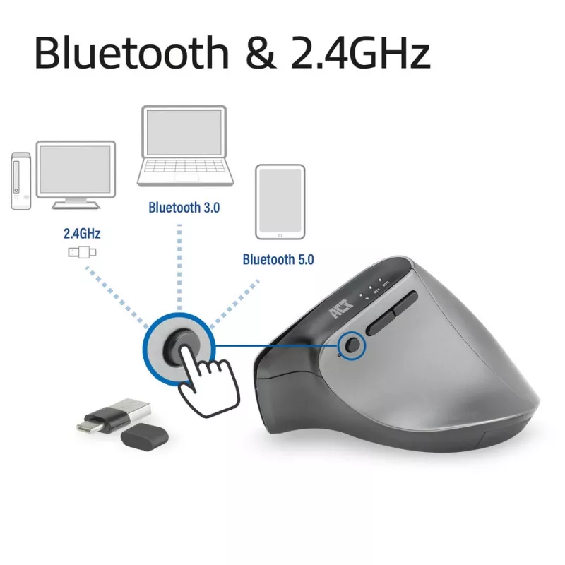 Rato ergonómico sem fios ACT com Bluetooth e USB-C/USB-A