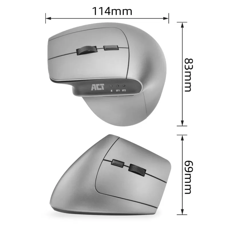 Rato ergonómico sem fios ACT com Bluetooth e USB-C/USB-A