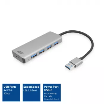Hub USB ACT AC6121 Type-A 5000 Mbit/s alumínio