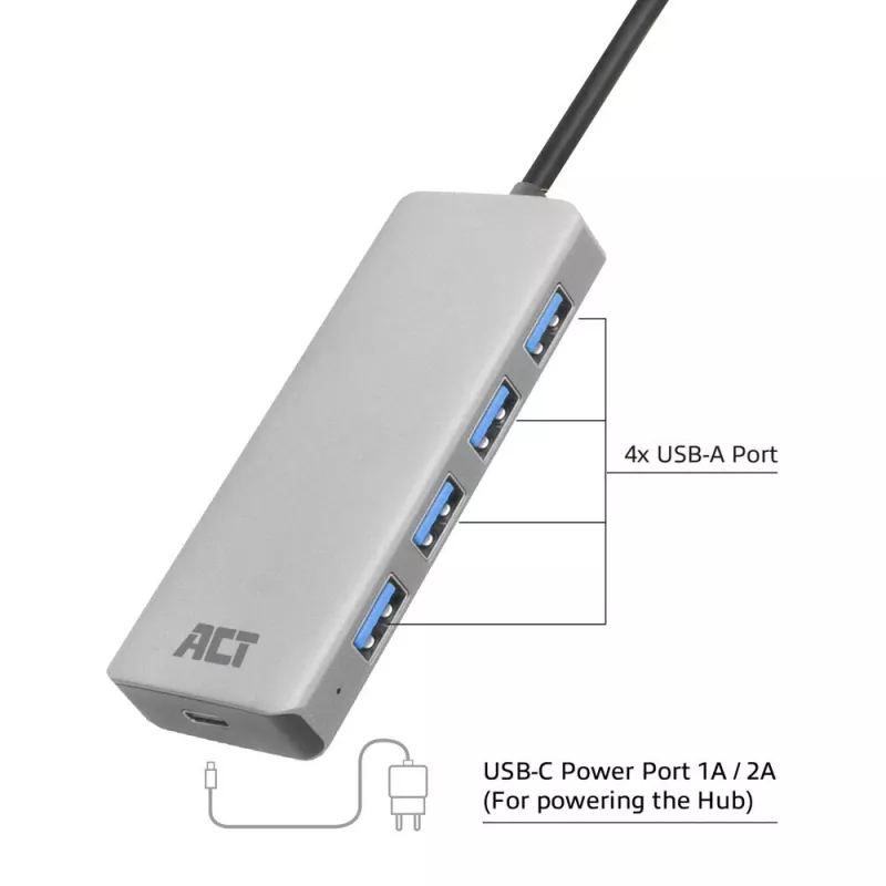Hub USB ACT AC6121 Type-A 5000 Mbit/s alumínio
