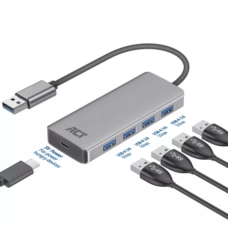 Hub USB ACT AC6121 Type-A 5000 Mbit/s alumínio