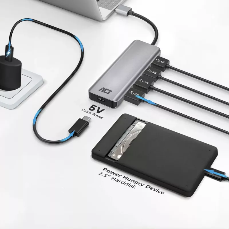 Hub USB ACT AC6121 Type-A 5000 Mbit/s alumínio