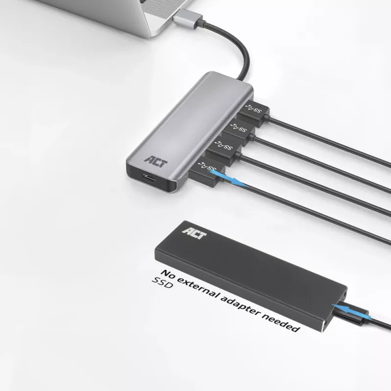Hub USB ACT AC6121 Type-A 5000 Mbit/s alumínio