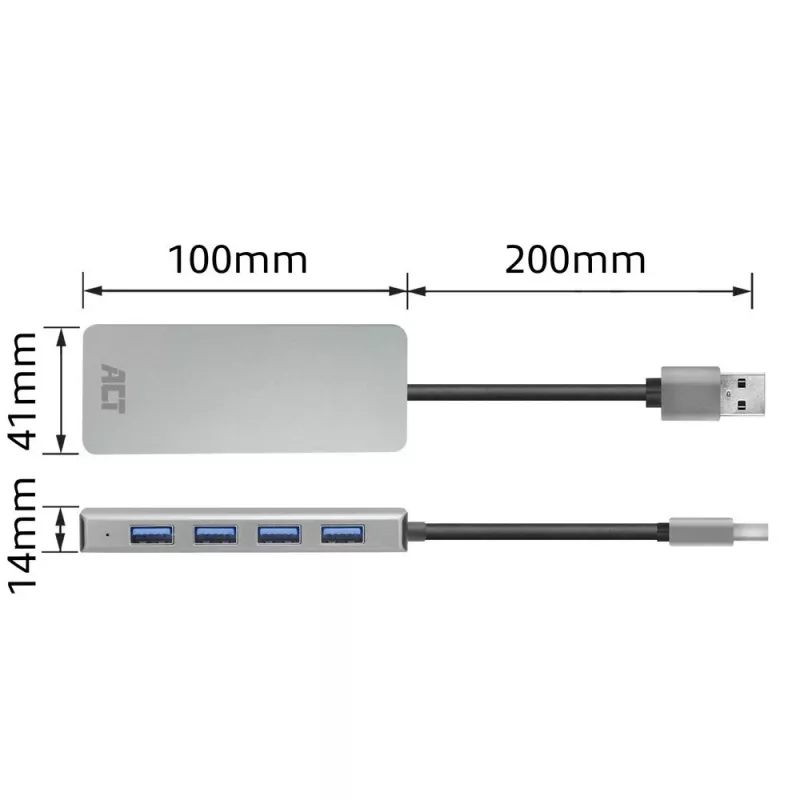 Hub USB ACT AC6121 Type-A 5000 Mbit/s alumínio