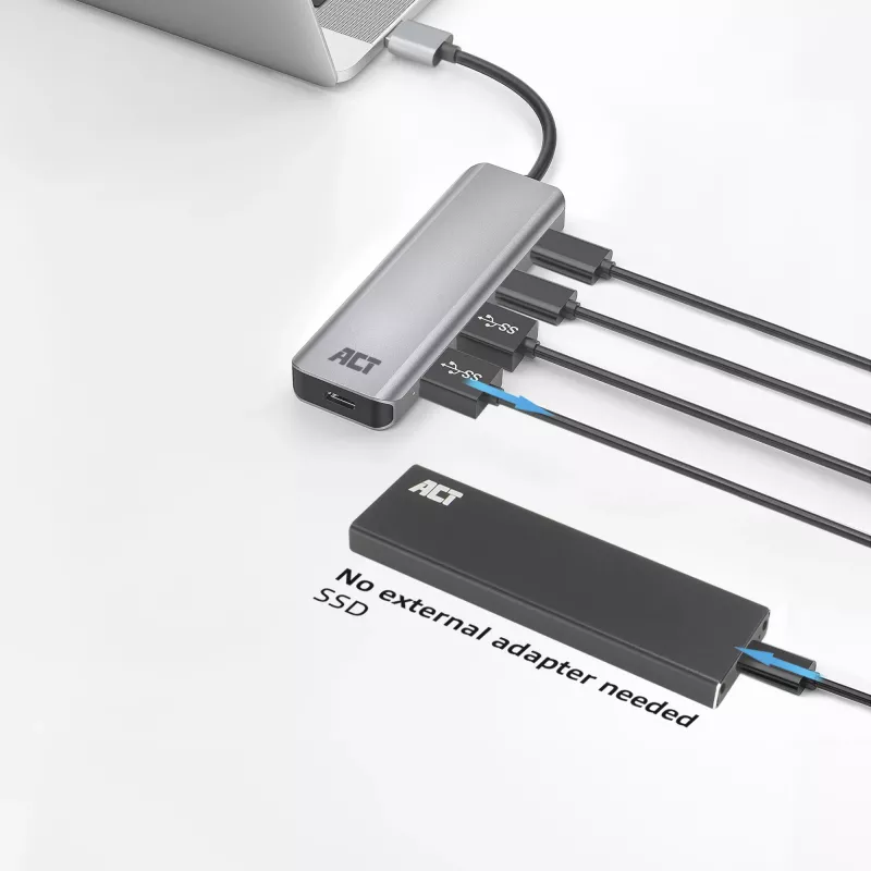 Hub USB ACT AC6125 3.2 Gen 1 Type-A 5000 Mbit/s cinzento