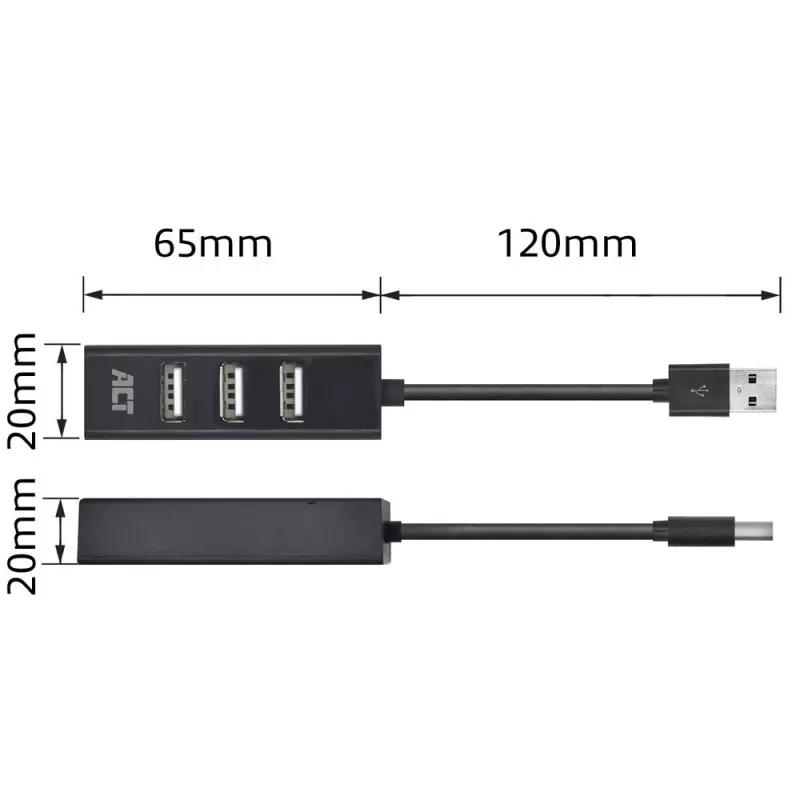 Hub USB ACT AC6205 2.0 480 Mbit/s preto 0,12m