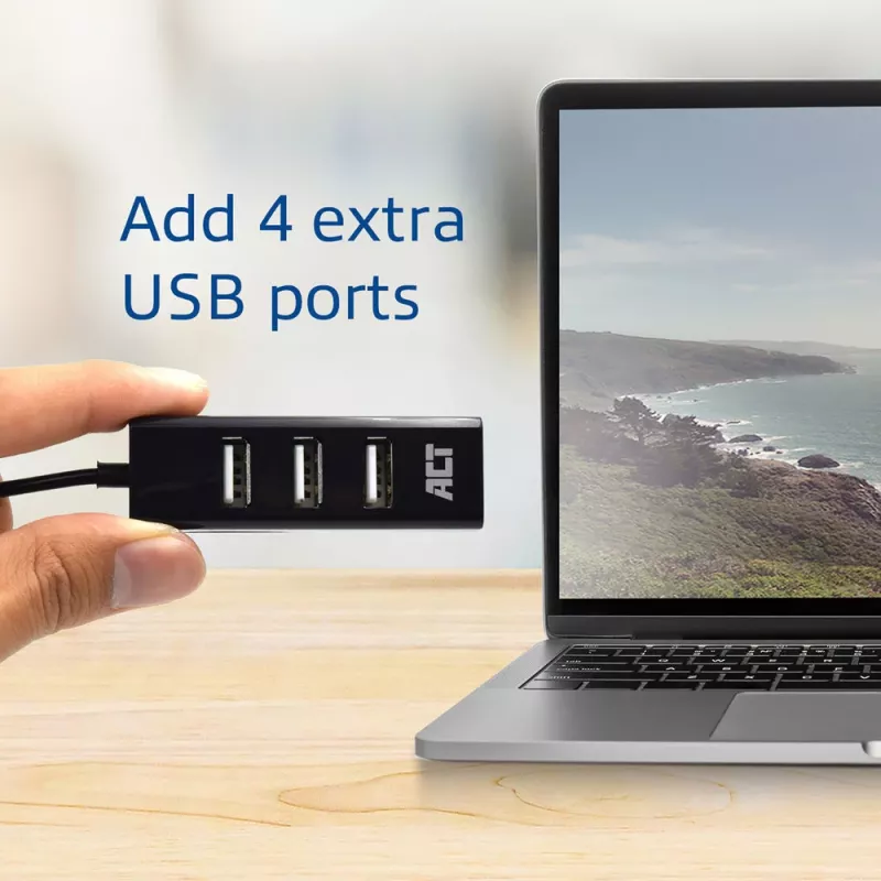 Hub USB ACT AC6205 2.0 480 Mbit/s preto 0,12m