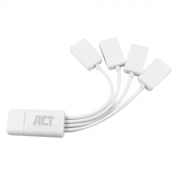 Hub USB ACT 4 portas USB-A flexível USB 3.2 Gen 1 branco 480 Mbit/s