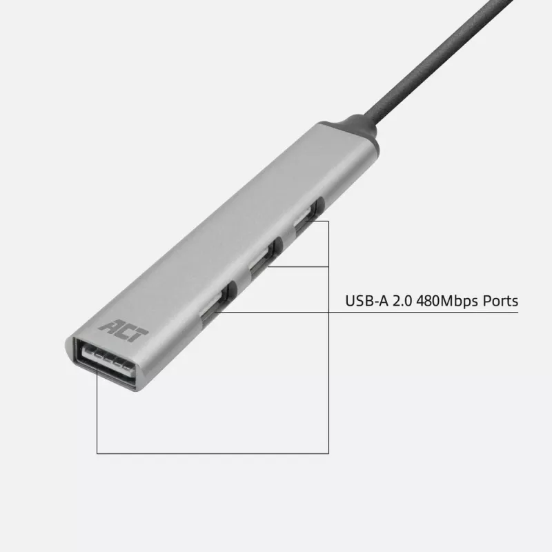 Hub USB 2.0 ACT AC6225 480 Mbit/s cinzento alumínio