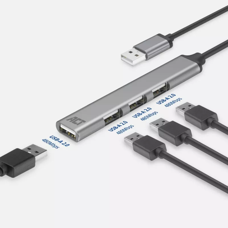 Hub USB 2.0 ACT AC6225 480 Mbit/s cinzento alumínio