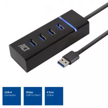 Hub USB 3.2 Gen 1 ACT AC6300 Type-A 5000 Mbit/s preto