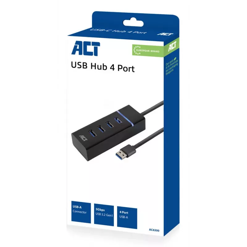 Hub USB 3.2 Gen 1 ACT AC6300 Type-A 5000 Mbit/s preto