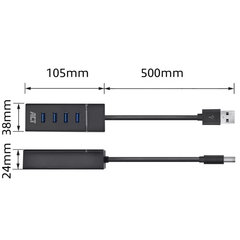 Hub USB 3.2 Gen 1 ACT AC6300 Type-A 5000 Mbit/s preto