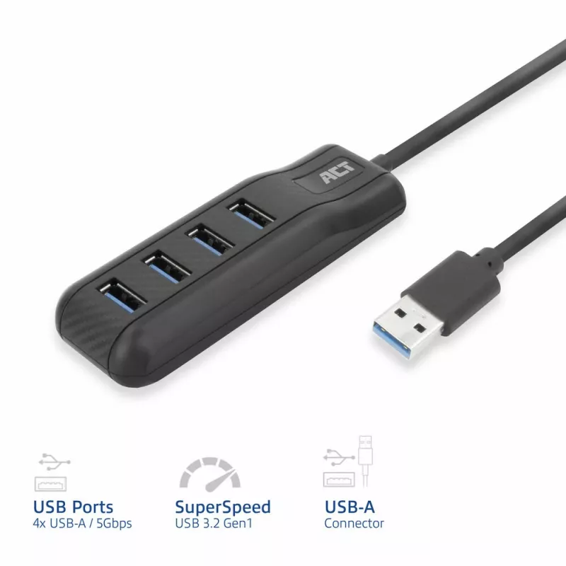 Hub de interfaces ACT AC6320 USB 3.2 Gen 1 (3.1 Gen 1) Type-A 5000 Mbit/s preto