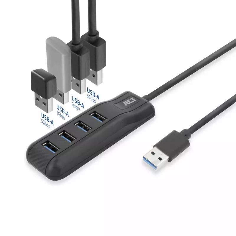 Hub de interfaces ACT AC6320 USB 3.2 Gen 1 (3.1 Gen 1) Type-A 5000 Mbit/s preto