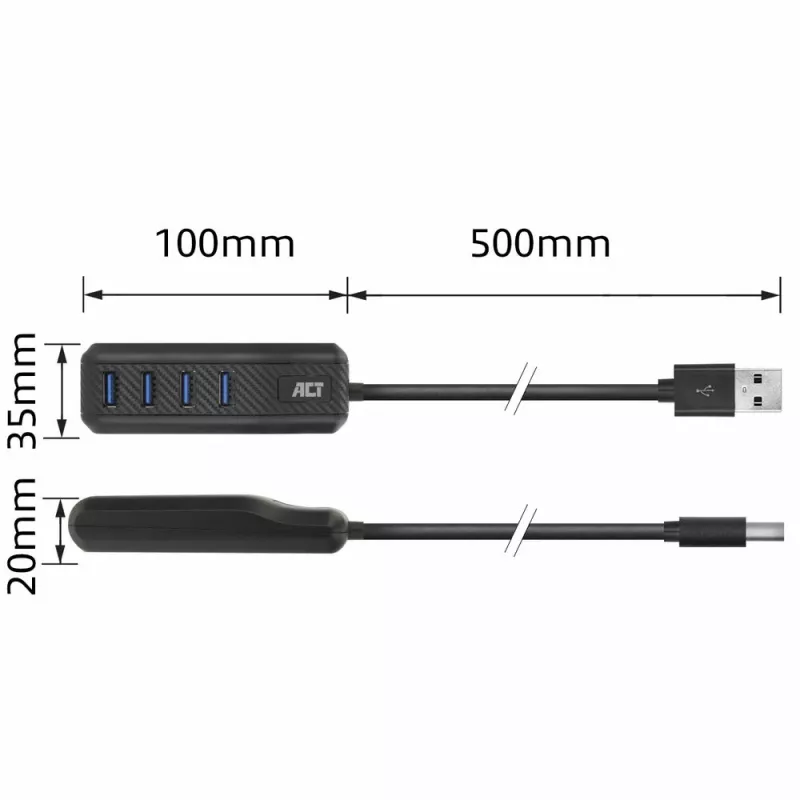 Hub de interfaces ACT AC6320 USB 3.2 Gen 1 (3.1 Gen 1) Type-A 5000 Mbit/s preto