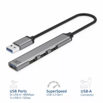 Hub USB 3.2 Gen 1 Type-A ACT AC6325 5000 Mbit/s cinzento