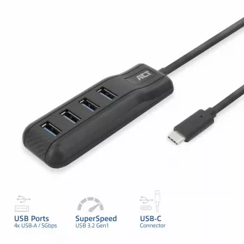 Hub de interfaces ACT AC6420 USB 3.2 Gen 1 (3.1 Gen 1) Type-C 5000 Mbit/s preto