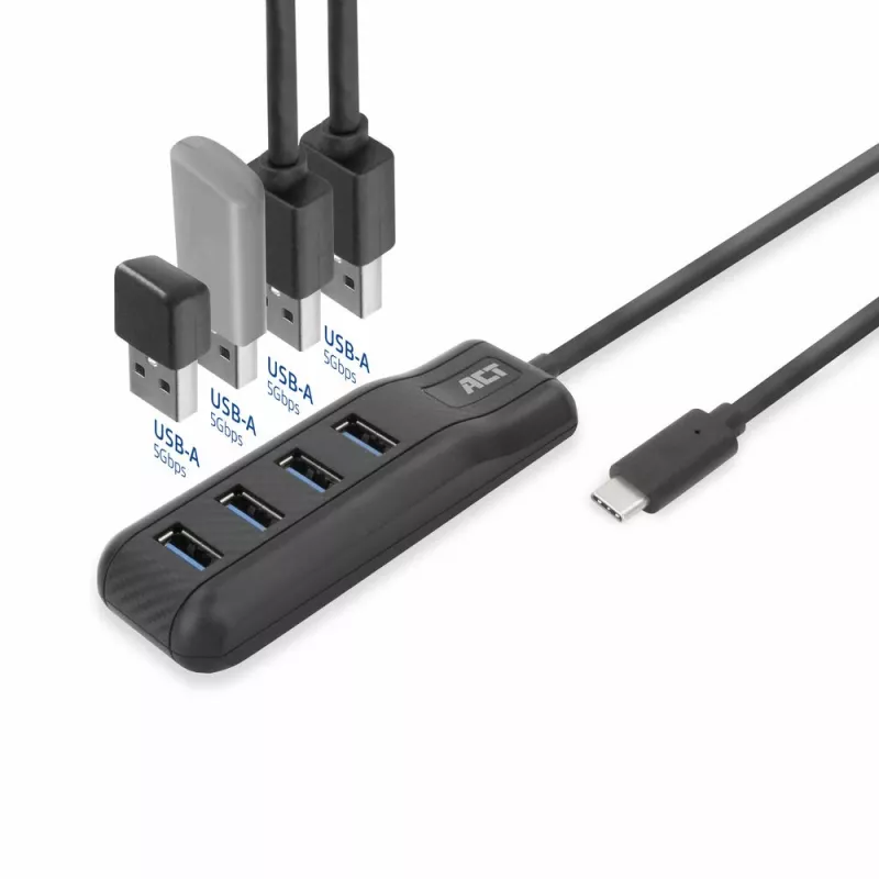 Hub de interfaces ACT AC6420 USB 3.2 Gen 1 (3.1 Gen 1) Type-C 5000 Mbit/s preto