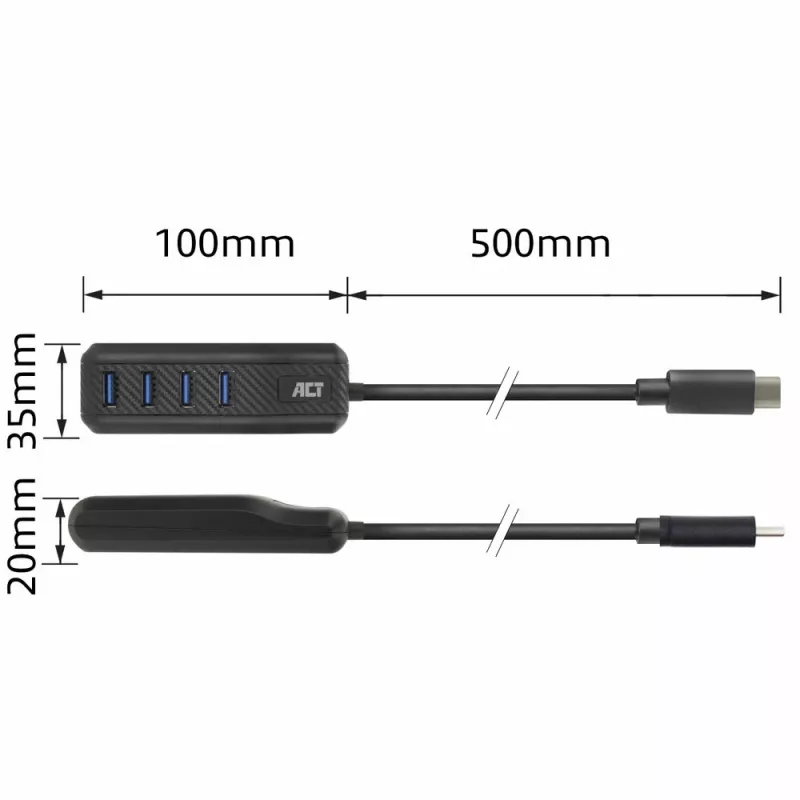 Hub de interfaces ACT AC6420 USB 3.2 Gen 1 (3.1 Gen 1) Type-C 5000 Mbit/s preto
