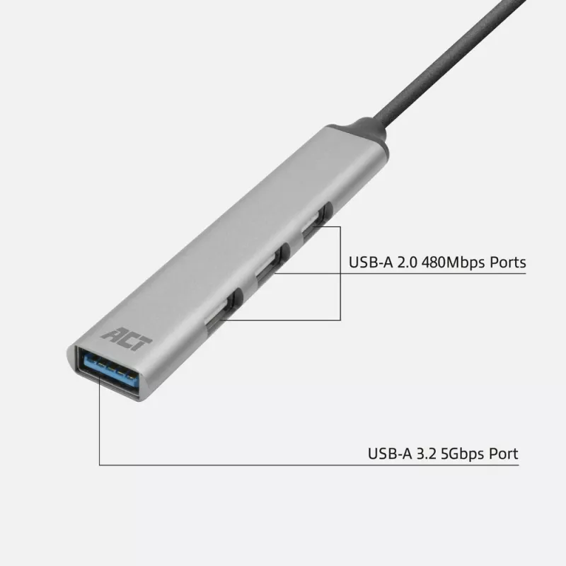 Hub USB ACT AC6425 Type-C 5000 Mbit/s alumínio cinzento