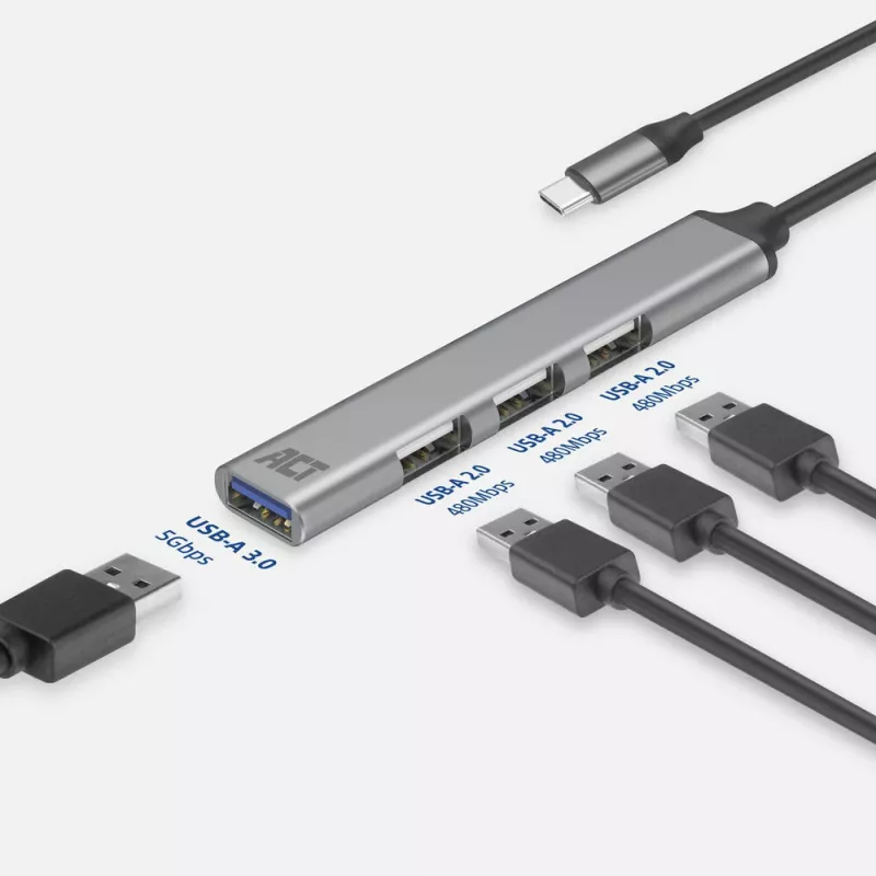Hub USB ACT AC6425 Type-C 5000 Mbit/s alumínio cinzento