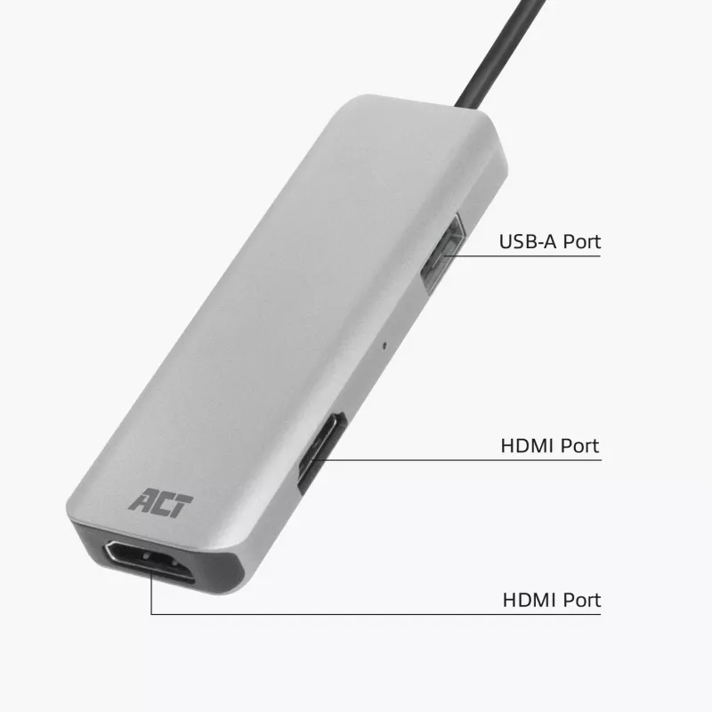 Adaptador multiporta USB-C 4K ACT para 2 monitores HDMI, porta de dados USB-A