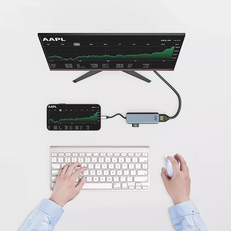Adaptador multiporta USB-C 4K ACT para 2 monitores HDMI, porta de dados USB-A