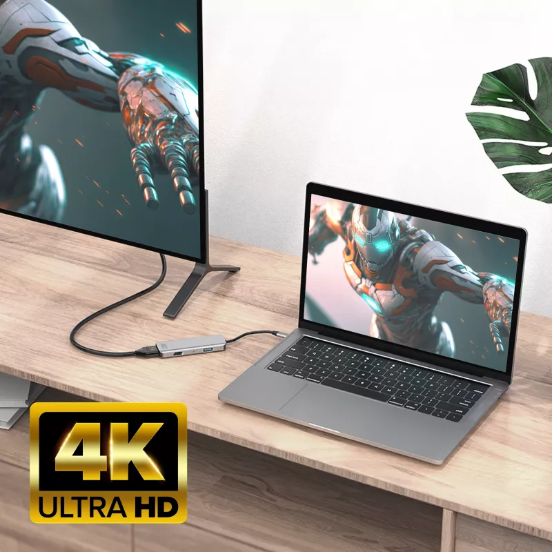 Adaptador multiporta USB-C 4K ACT para 2 monitores HDMI, porta de dados USB-A