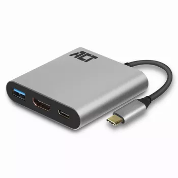 Adaptador multiporta USB-C ACT para 1 monitor HDMI, 1x USB-A, passagem PD