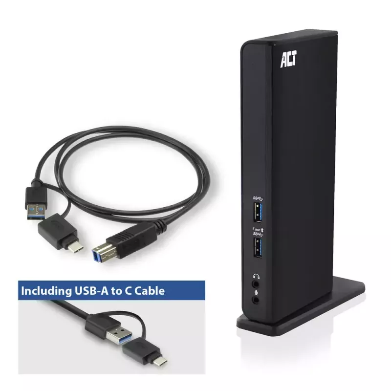 Docking station universal USB-C ou USB-A ACT, para 2 monitores HDMI, DisplayLink