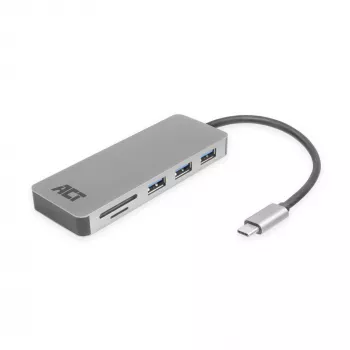 Hub USB-C ACT 3.0, 3x USB-A, leitor de cartões, passagem PD
