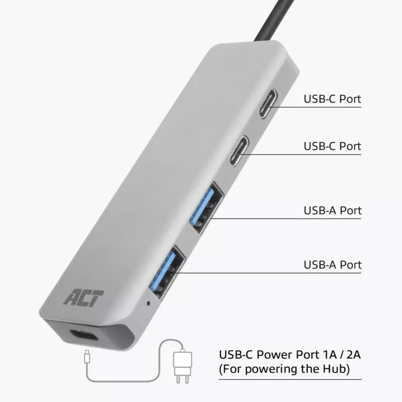 Hub USB 3.2 Gen 1 Type-C ACT AC7072 5000 Mbit/s preto cinzento